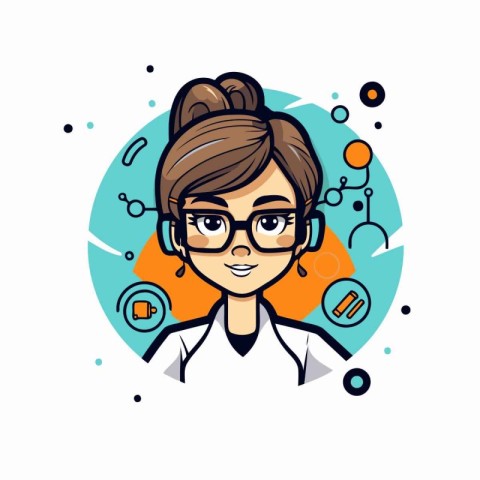 Portrait of a beautiful young woman doctor in glasses. Vector il