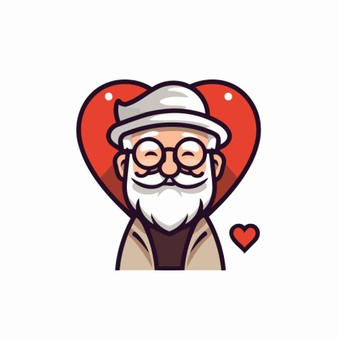 Vector illustration of old man with glasses. hat and beard in lo