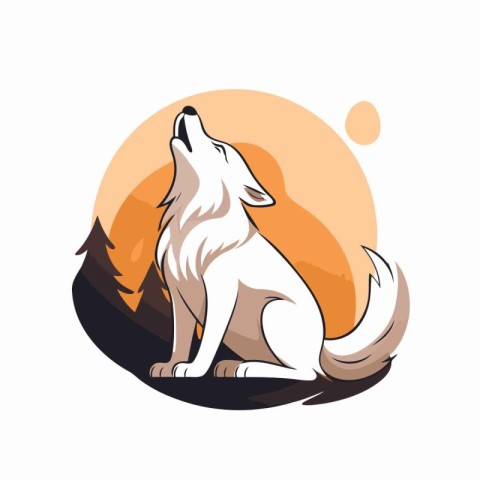 Vector illustration of a wolf in the forest on a white backgroun