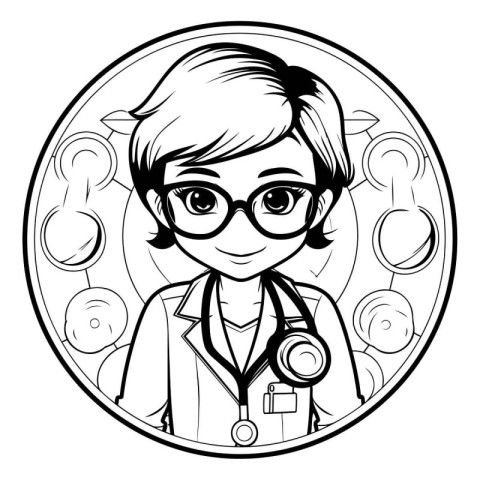 Vector illustration of a girl doctor in glasses and a stethoscop