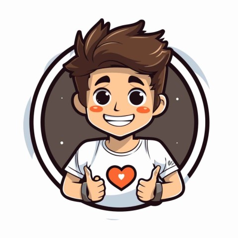 Cute boy with a heart in his hand. Vector illustration.