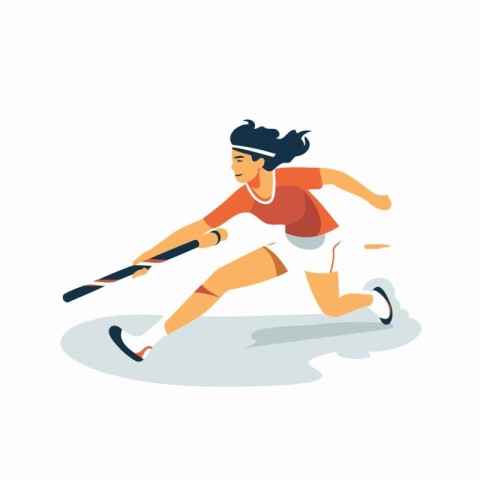 Woman hockey player with bat and ball. Flat style vector illustr