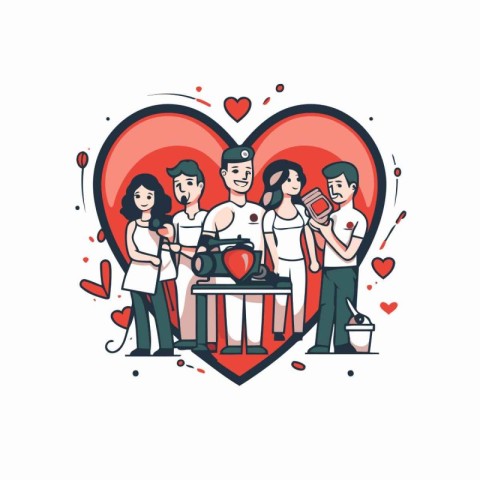 Vector illustration of a group of people in the form of a heart