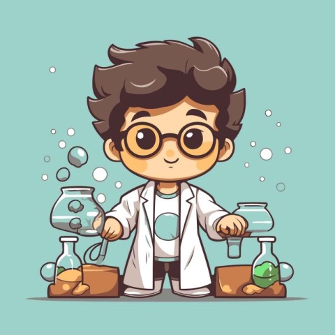 Scientist boy cartoon character. Vector illustration of a scient