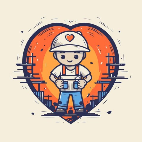 Vector illustration of a boy playing video games in the heart sh