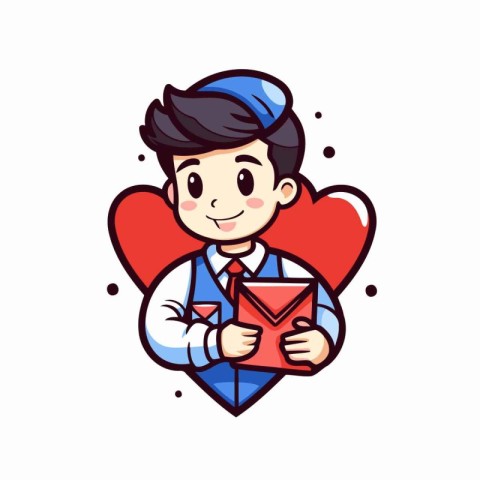 Cute boy with love letter. valentine's day vector