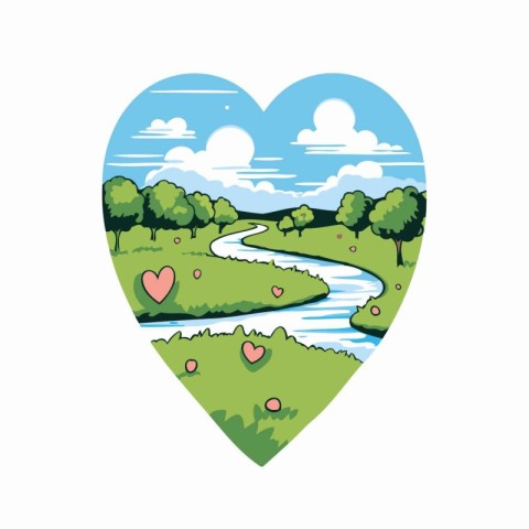 landscape with heart and river icon over white background. vecto