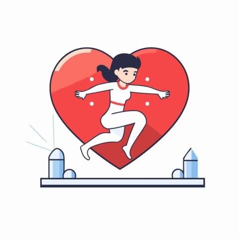 Vector illustration of a girl running in the shape of a heart.