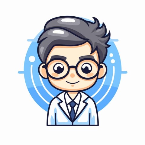 Scientist boy cartoon character with glasses. Vector illustratio