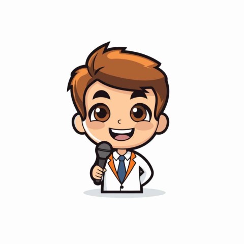 Cute Doctor Mascot Character With Microphone Vector Illustration