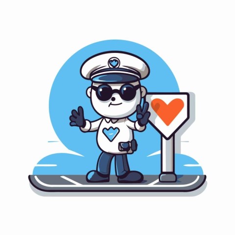 Sailor with a heart and a traffic sign. Vector illustration.