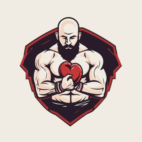 Vector illustration of a male bodybuilder holding a heart in his