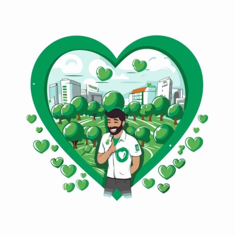 Man in green heart shape. Vector illustration for your graphic d