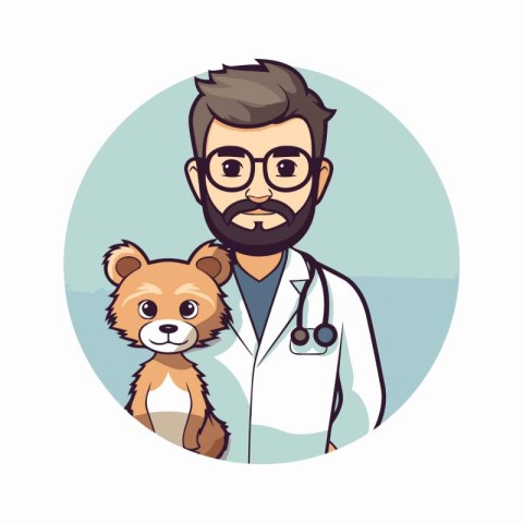 Veterinarian with teddy bear cartoon icon vector illustration gr