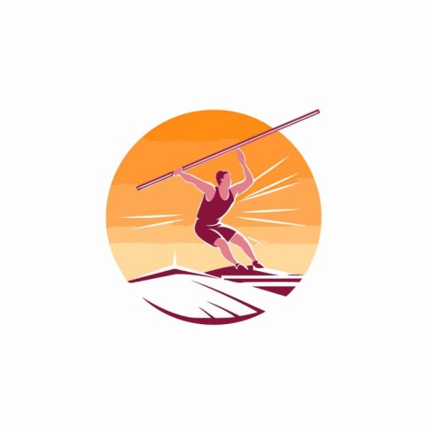 Athletic man jumping on the beach. Vector illustration.