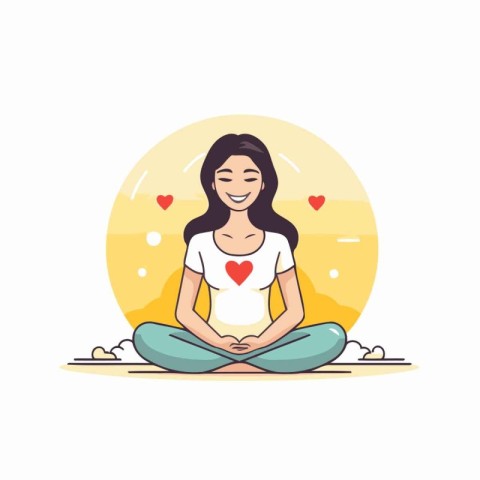 Young woman meditating in lotus position. Vector illustration in