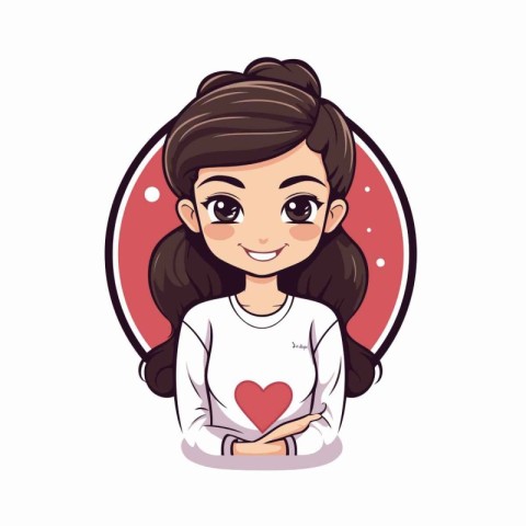 cute girl with hairstyle and heart icon vector illustration grap