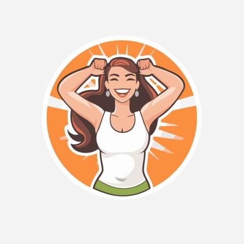 Fitness woman with hands up. Vector illustration of a fitness gi