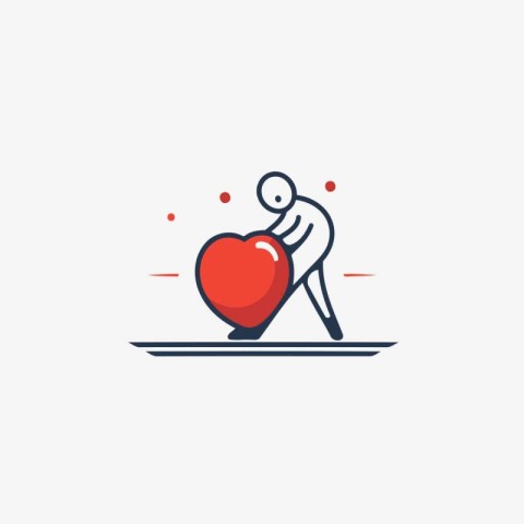 Stick figure with heart. Stylized thin line icon. Vector illustr