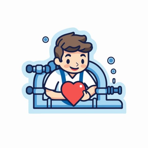 Man with heart in the hands. Valentine's Day vector illustration