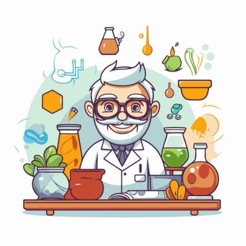 Scientist in laboratory. Vector illustration in cartoon style on