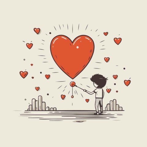 Valentine's day card with boy and heart. Vector illustration.