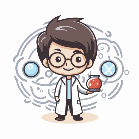 Scientist Boy Cartoon Mascot Character Design Vector Illustratio