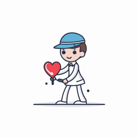 Vector illustration of a man holding a heart shaped balloon in h