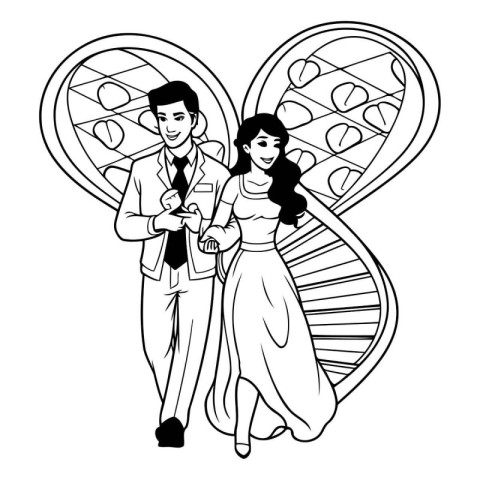 couple of newlyweds in love cartoon vector illustration graphic