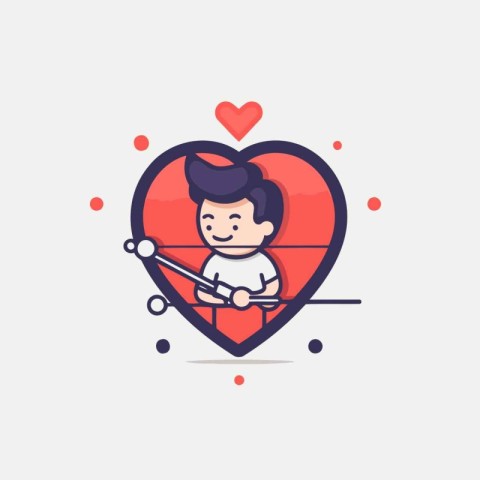 Valentine's day card with boy in love. Vector illustration.