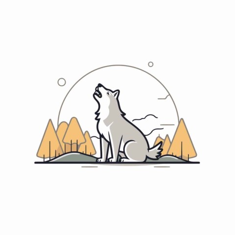 Wolf in the forest. Wild animal. Vector illustration. Outline st