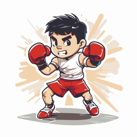 Boxing man in red sportswear. Vector cartoon illustration.