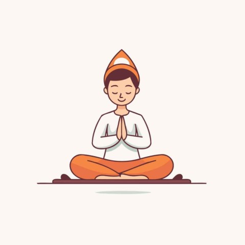 Man meditating in lotus pose. Vector illustration in flat style