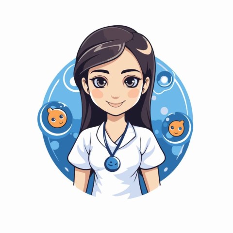 Cute girl doctor in medical uniform cartoon character vector ill