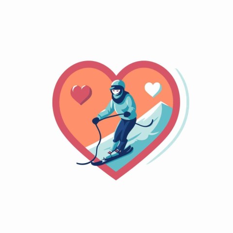 Snowboarder in the heart shape. Vector illustration in flat styl