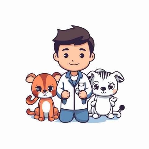 Veterinarian and animals. Vector illustration. Cute cartoon char