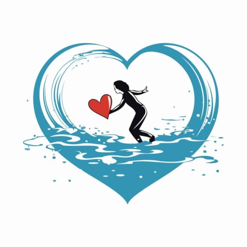 Vector illustration of a girl jumping in the water with a big he