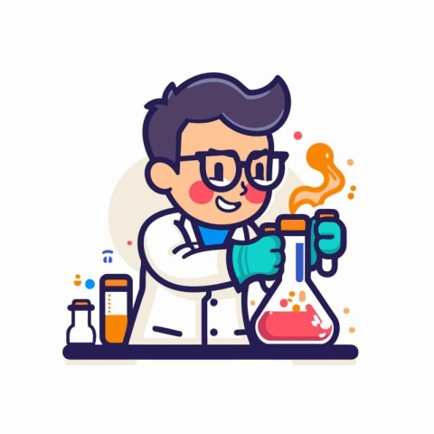 Vector illustration of a scientist working in laboratory. Flat s