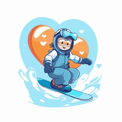 Snowboarder with a heart on the background. Vector illustration.