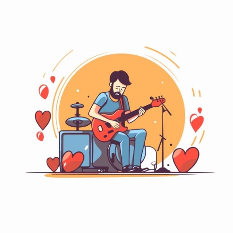 Vector illustration of a man playing guitar on the background of