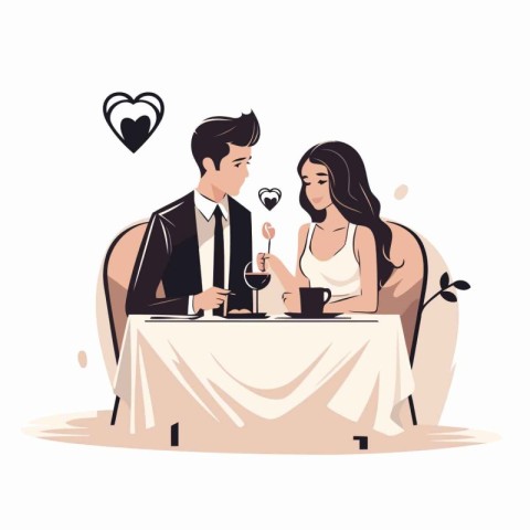 Couple in love sitting at the table. Vector illustration in cart