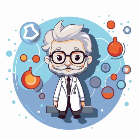 Cartoon scientist with science icon vector illustration graphic