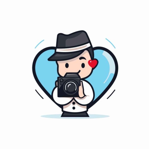 Photographer Man with Camera in Heart Shape - Vector Icon Illust