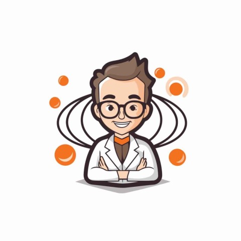 Scientist Man Cartoon Character Vector Illustration. Flat Design