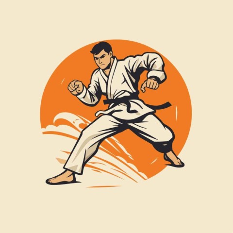 Karate man in kimono. Martial arts. Vector illustration