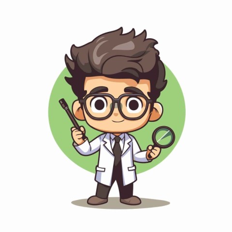 Scientist with magnifying glass and magnifying glass cartoon vec