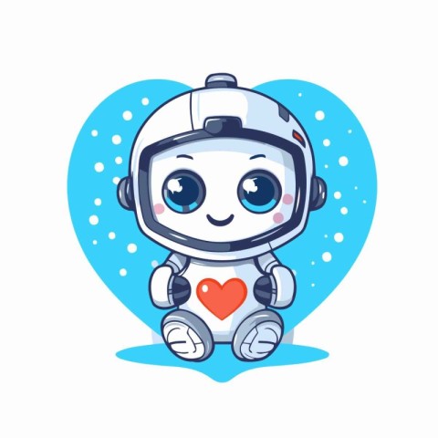 Cute little astronaut in spacesuit with heart. Vector illustrati