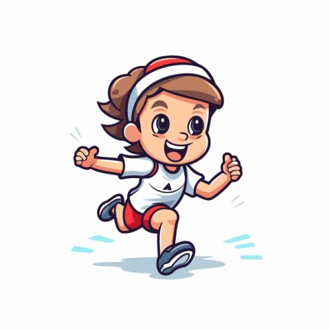 Cute little girl running. cartoon vector illustration isolated o