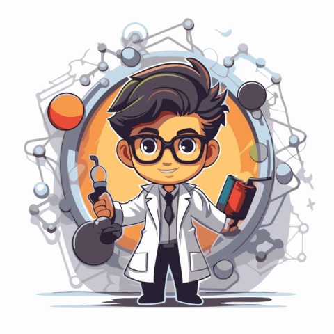 Scientist cartoon character. Vector illustration of a scientist