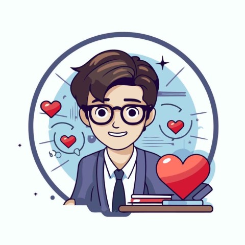 Vector illustration of a young man in a business suit and glasse